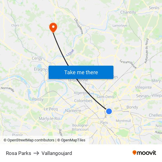 Rosa Parks to Vallangoujard map