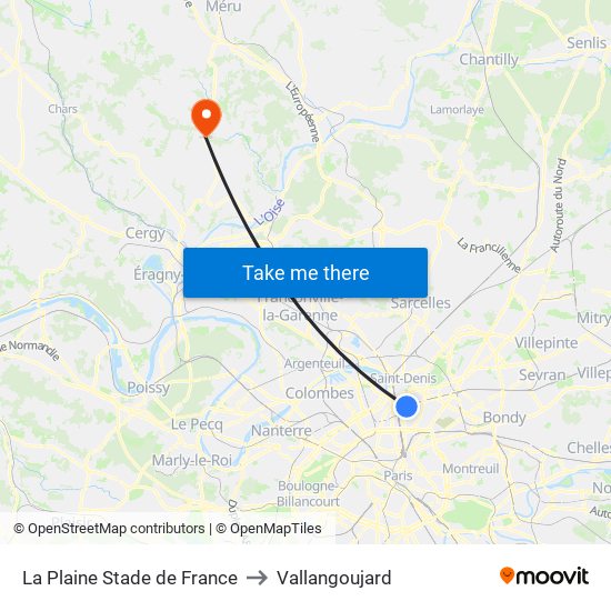 La Plaine Stade de France to Vallangoujard map