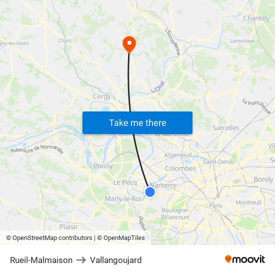 Rueil-Malmaison to Vallangoujard map