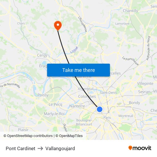 Pont Cardinet to Vallangoujard map