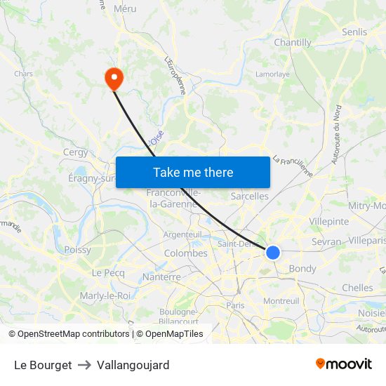 Le Bourget to Vallangoujard map