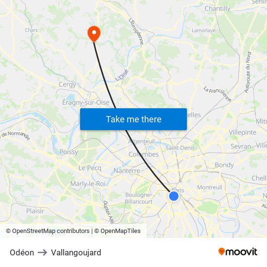 Odéon to Vallangoujard map
