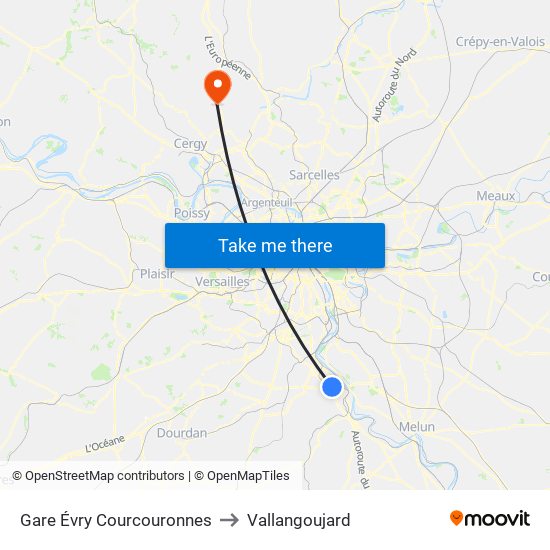 Gare Évry Courcouronnes to Vallangoujard map