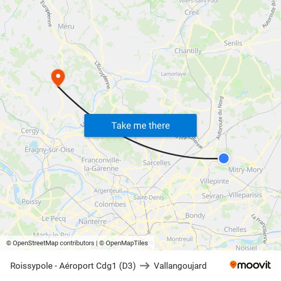 Roissypole - Aéroport Cdg1 (D3) to Vallangoujard map