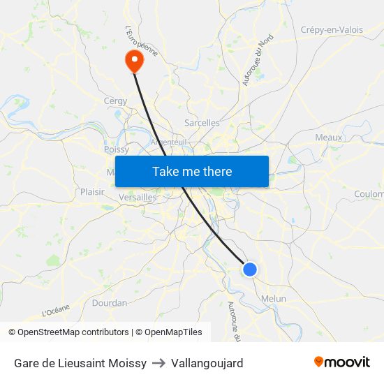 Gare de Lieusaint Moissy to Vallangoujard map