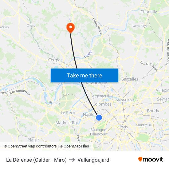 La Défense (Calder - Miro) to Vallangoujard map