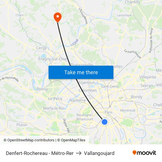 Denfert-Rochereau - Métro-Rer to Vallangoujard map
