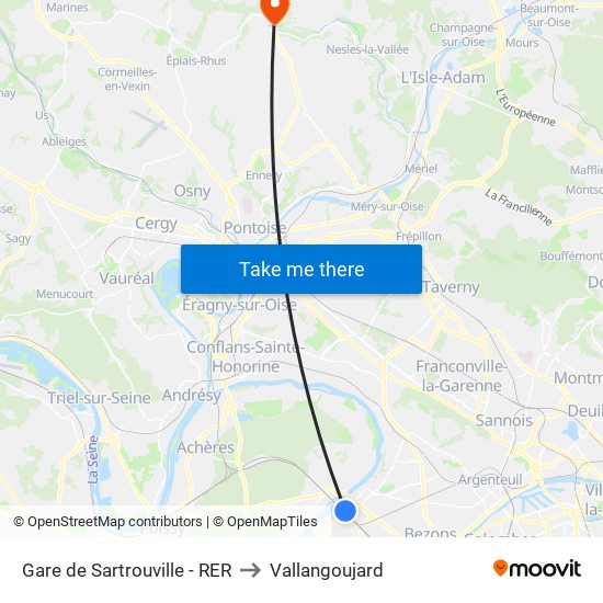 Gare de Sartrouville - RER to Vallangoujard map