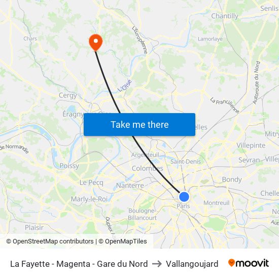 La Fayette - Magenta - Gare du Nord to Vallangoujard map