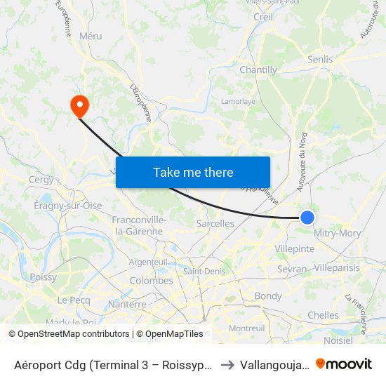 Aéroport Cdg (Terminal 3 – Roissypôle) to Vallangoujard map