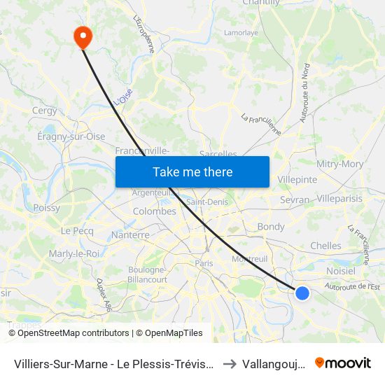 Villiers-Sur-Marne - Le Plessis-Trévise RER to Vallangoujard map