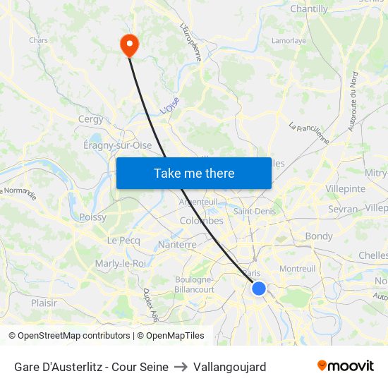 Gare D'Austerlitz - Cour Seine to Vallangoujard map
