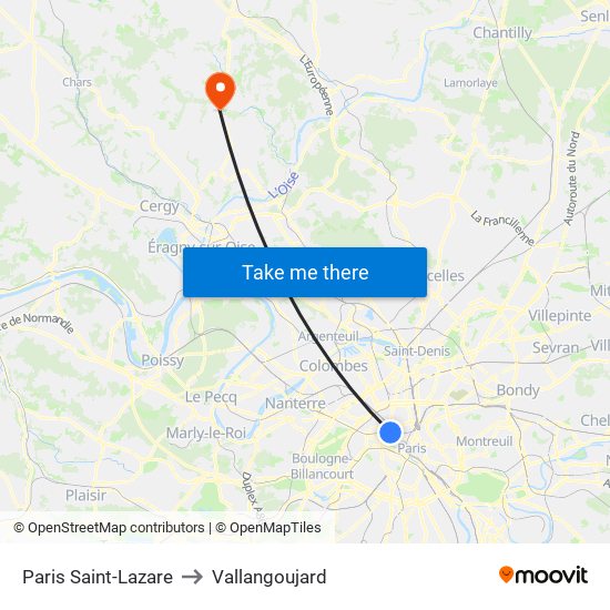 Paris Saint-Lazare to Vallangoujard map