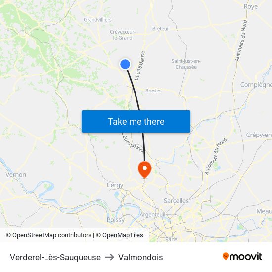 Verderel-Lès-Sauqueuse to Valmondois map