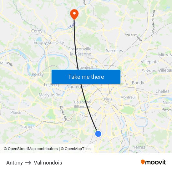 Antony to Valmondois map