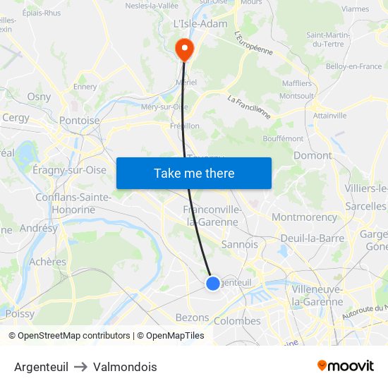 Argenteuil to Valmondois map