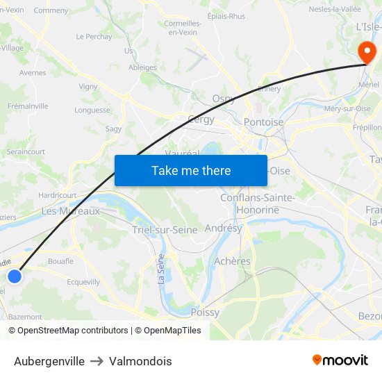 Aubergenville to Valmondois map
