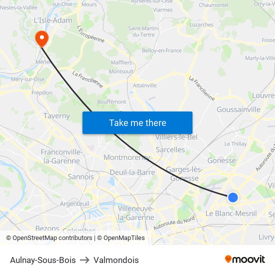 Aulnay-Sous-Bois to Valmondois map