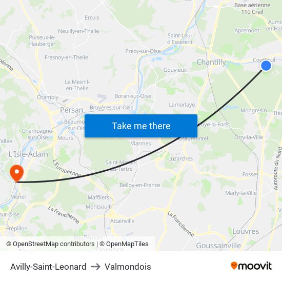 Avilly-Saint-Leonard to Valmondois map