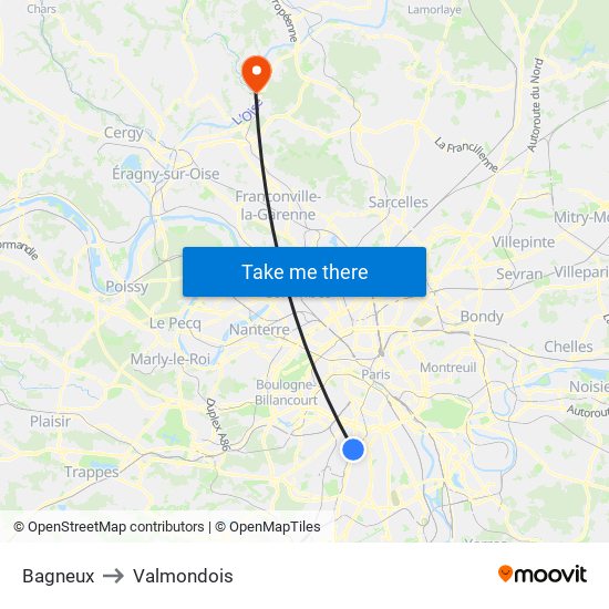Bagneux to Valmondois map
