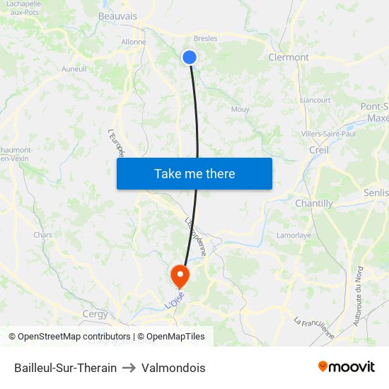 Bailleul-Sur-Therain to Valmondois map