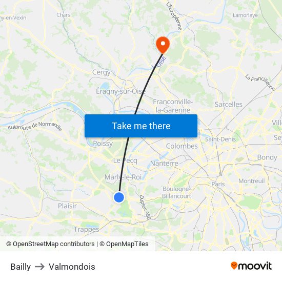 Bailly to Valmondois map