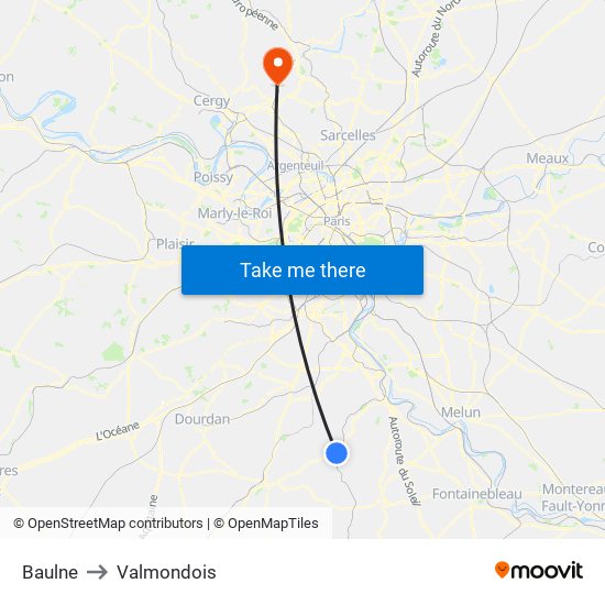 Baulne to Valmondois map