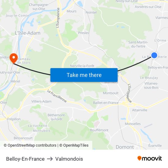 Belloy-En-France to Valmondois map