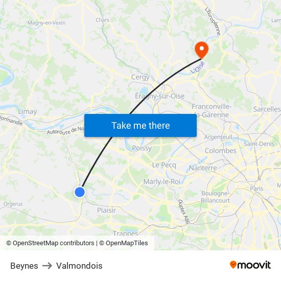 Beynes to Valmondois map