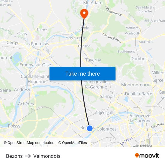Bezons to Valmondois map