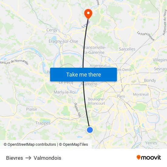 Bievres to Valmondois map