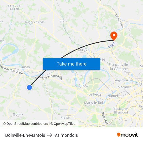 Boinville-En-Mantois to Valmondois map