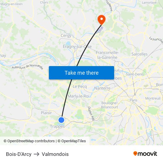 Bois-D'Arcy to Valmondois map