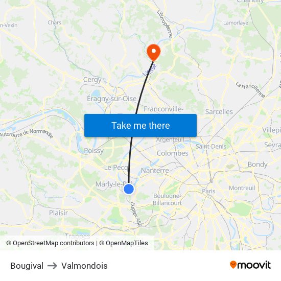 Bougival to Valmondois map