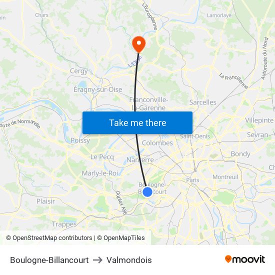 Boulogne-Billancourt to Valmondois map