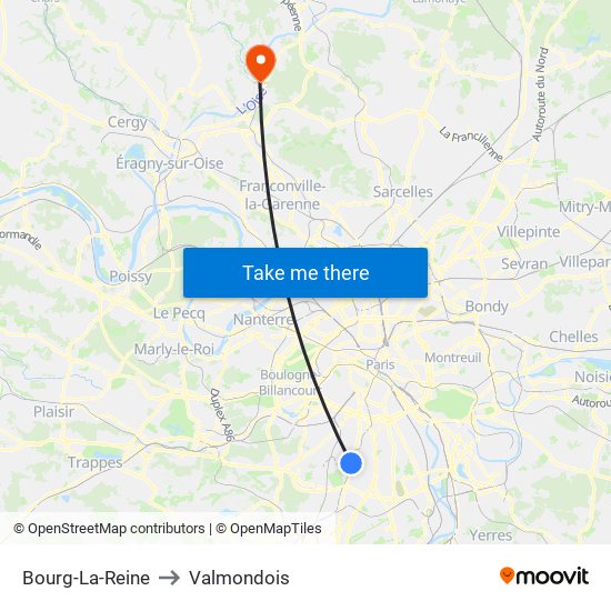 Bourg-La-Reine to Valmondois map