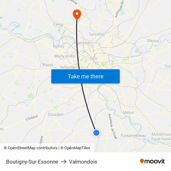 Boutigny-Sur-Essonne to Valmondois map