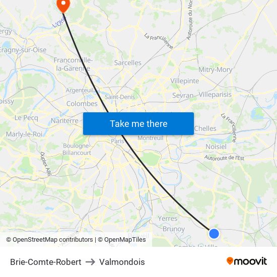 Brie-Comte-Robert to Valmondois map