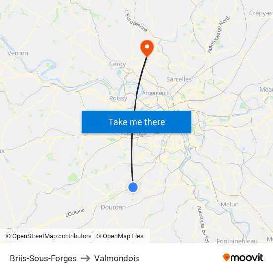 Briis-Sous-Forges to Valmondois map