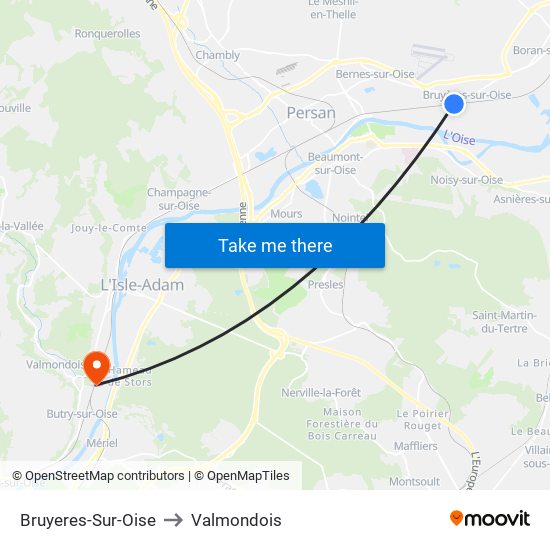 Bruyeres-Sur-Oise to Valmondois map