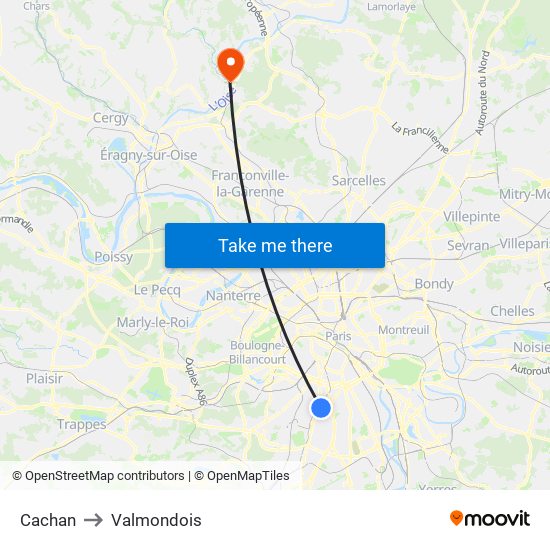 Cachan to Valmondois map