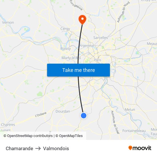 Chamarande to Valmondois map