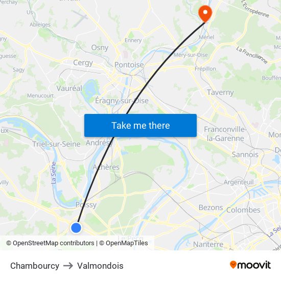 Chambourcy to Valmondois map