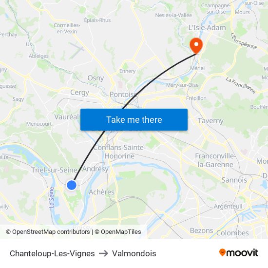 Chanteloup-Les-Vignes to Valmondois map