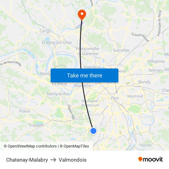 Chatenay-Malabry to Valmondois map