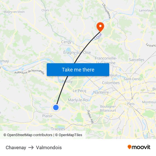 Chavenay to Valmondois map