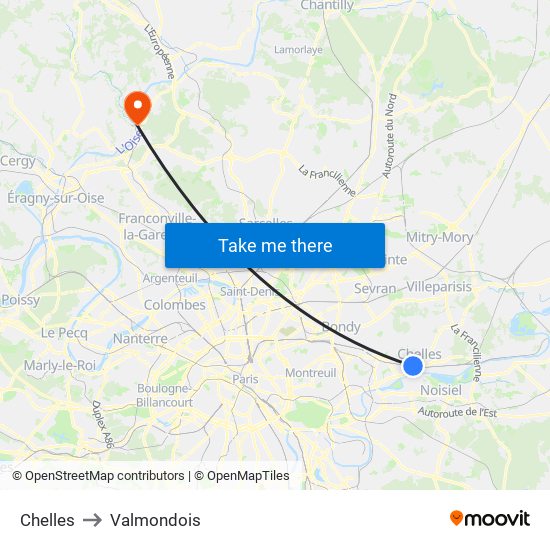 Chelles to Valmondois map