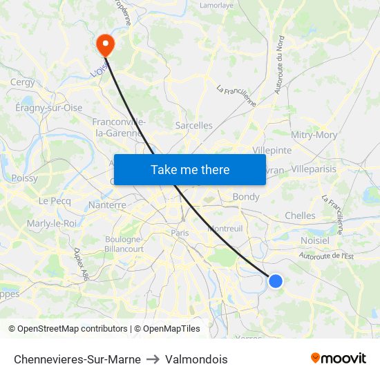 Chennevieres-Sur-Marne to Valmondois map
