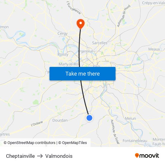 Cheptainville to Valmondois map