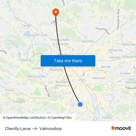 Chevilly-Larue to Valmondois map